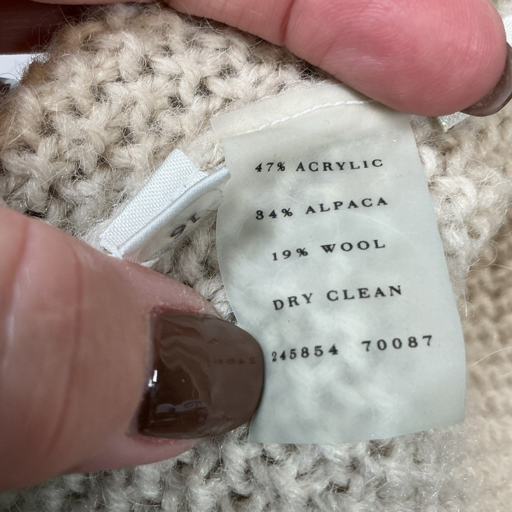 Ann Taylor Alpaca Wool Blend Open Front Shawl Cardigan Beige Short Sleeve Medium - Picture 4 of 7